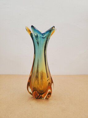 Murano Sommerso vase | Orange and blue | Elegant shape | Vintage 60's